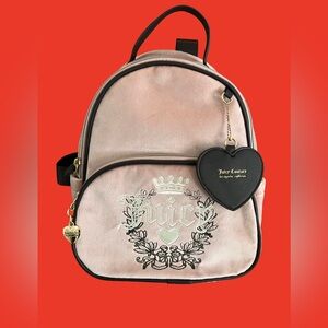 NWOT JUICY COUTURE DUSTY PINK BLUSH HERITAGE VELOUR BACKPACK W CHOCOLATE TRIM